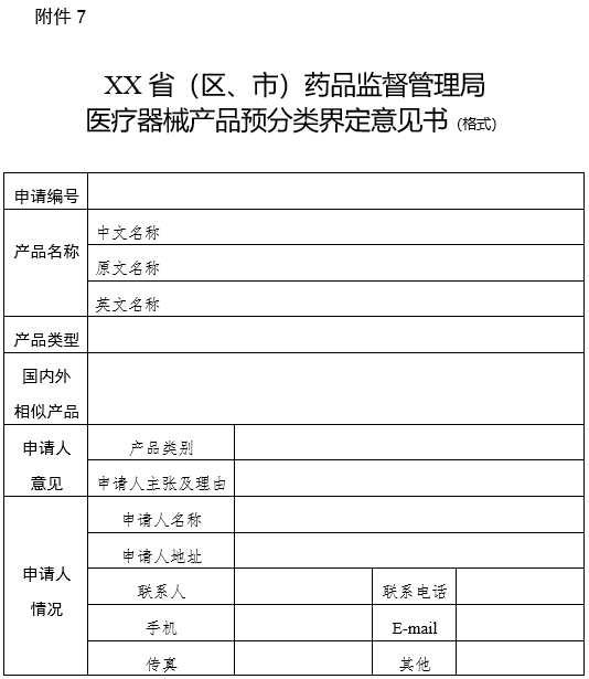 XX省（區(qū)、市）藥品監(jiān)督管理局醫(yī)療器械產(chǎn)品預分類界定意見書（格式）（2024年第59號）(圖1)